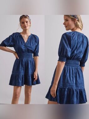 BY ANTHROPOLOGIE • The somerset mini dress blue jacquard - XS